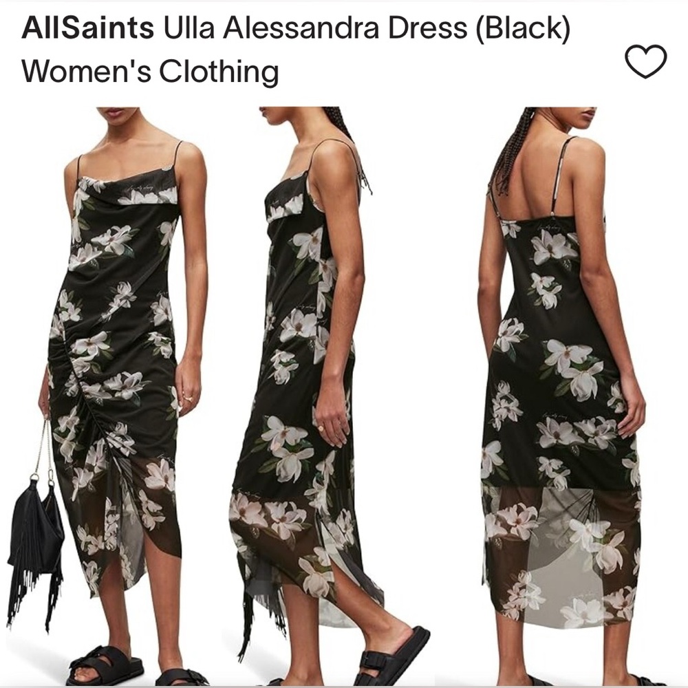 All Saints Midi Floral Asymmetrical Ulla Alessandra Black Sleeveless Dress Sz8 - Picture 6 of 17